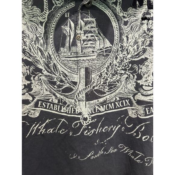 Y2K Nautica Tattoo Print 3D Distressed Oversized Short Sleeve Polo Shirt - Picture 4 of 8